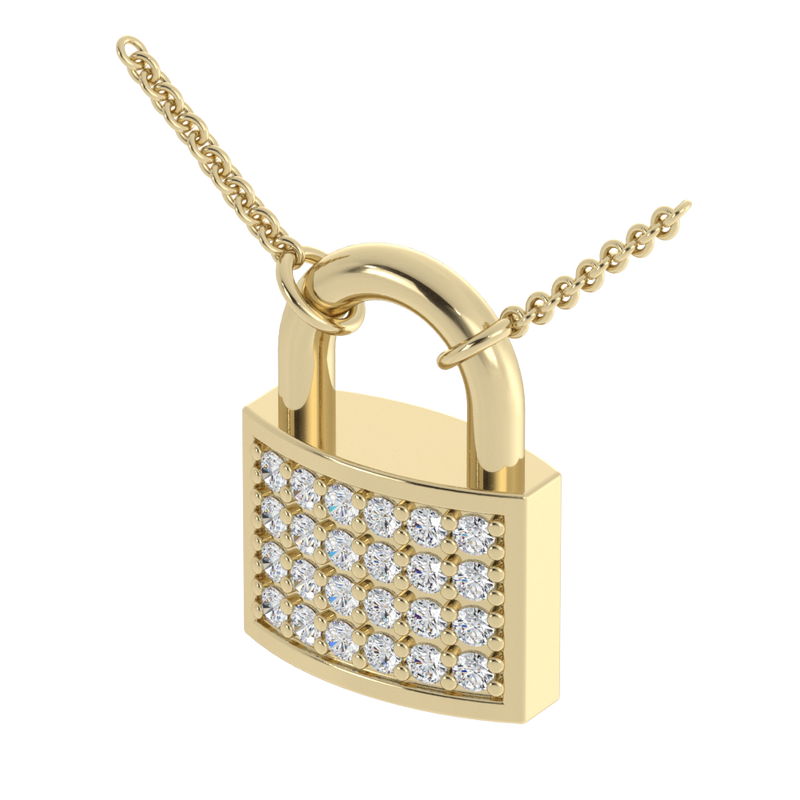 Diamond Lock and Key Charm, Solid Lock in 14K White Gold