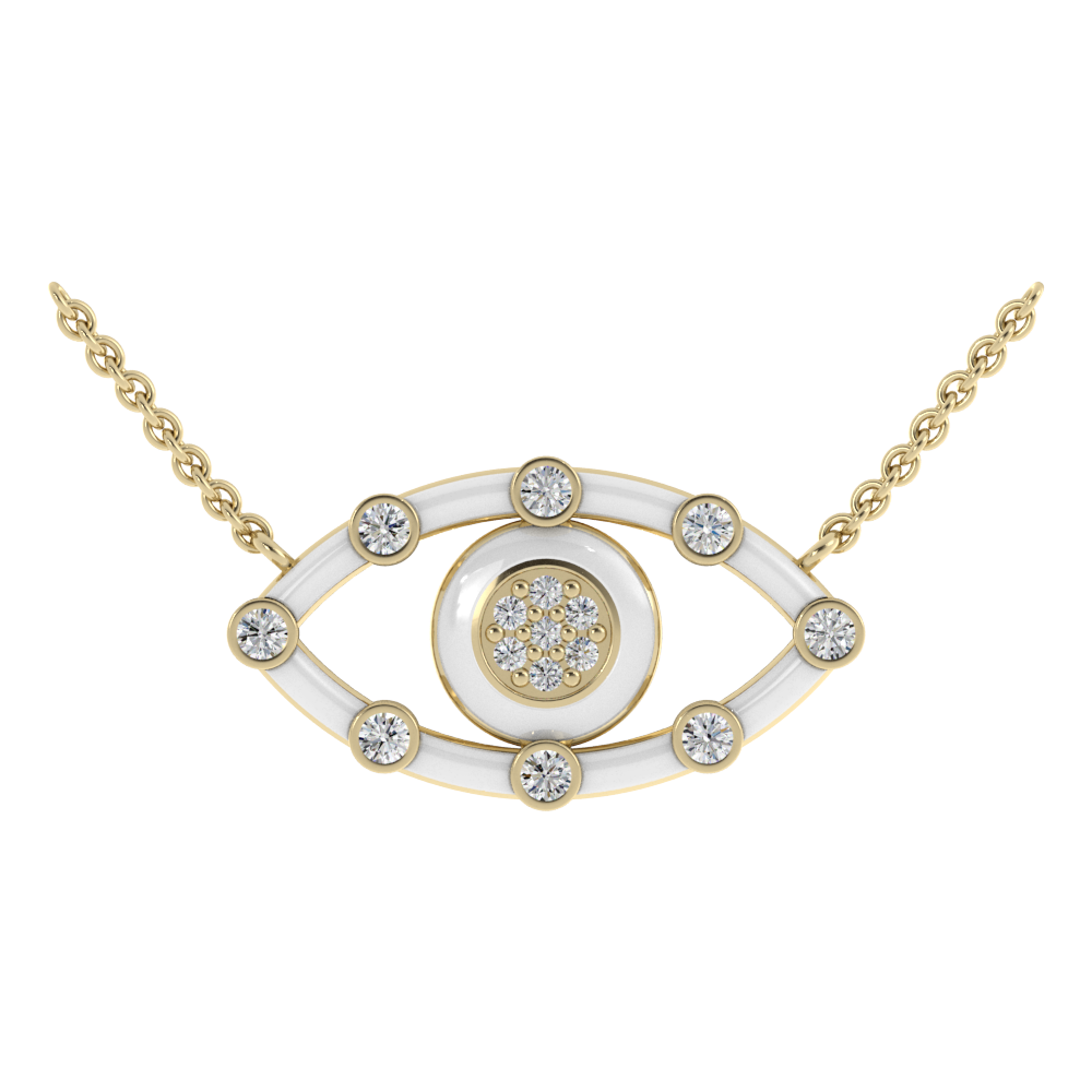 White eye gold pendant with diamond shown in frontview - 14k Yellow / Bianco